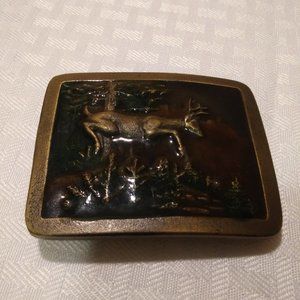 Deer Forest Belt Buckle Indiana- Metal Craft 1977
